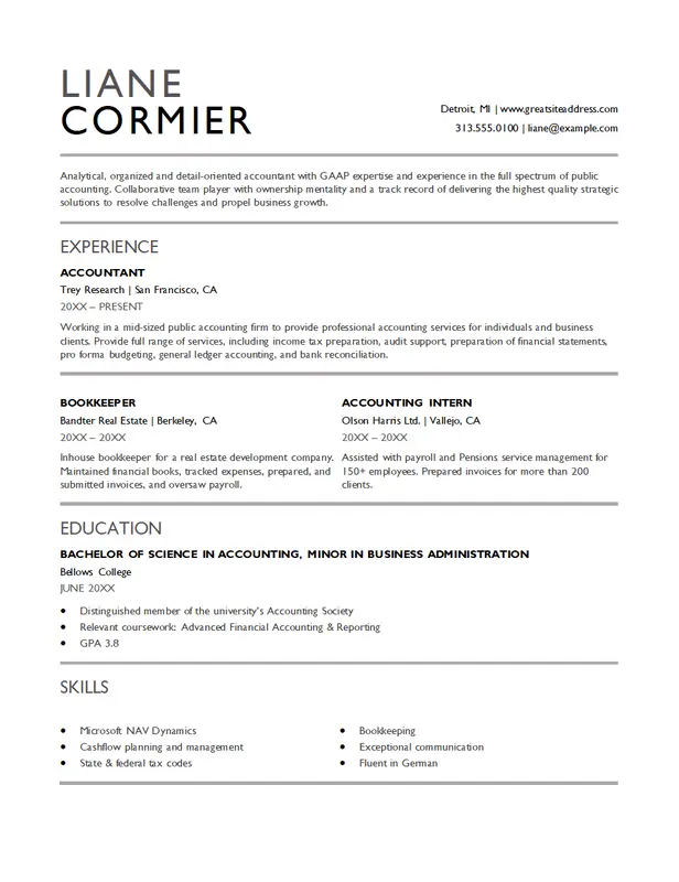 Modern accounting resume